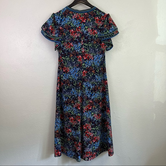 Maggy London Abbi Flounce Tea Length Floral Dress Flutter Sleeves Size 6 - Picture 8 of 13